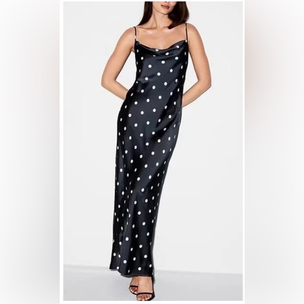 Black Polka Dot Satin Slip Dress